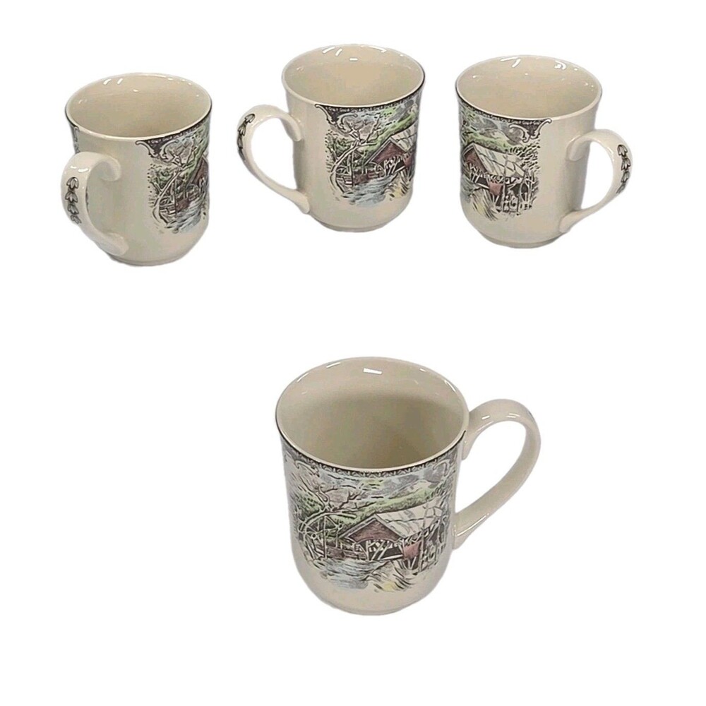 Johnson Brothers Coffee Mugs The Friendly Village Brown England Set of Four